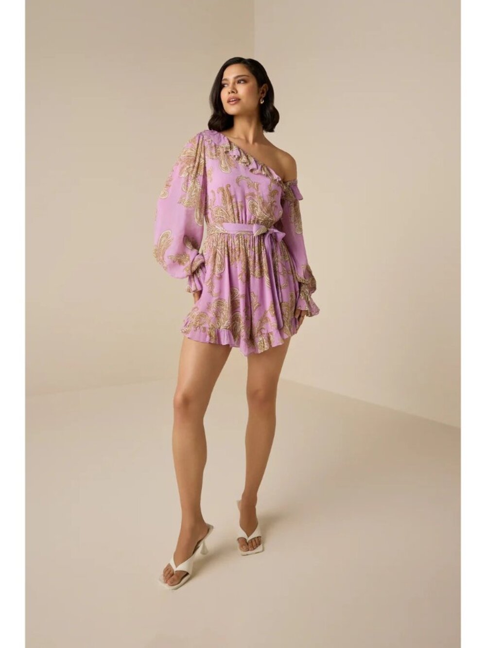 Hemant & Nandita Jiah Romper With Tie Up Belt Lilac Womens Size XS - Picture 4 of 14